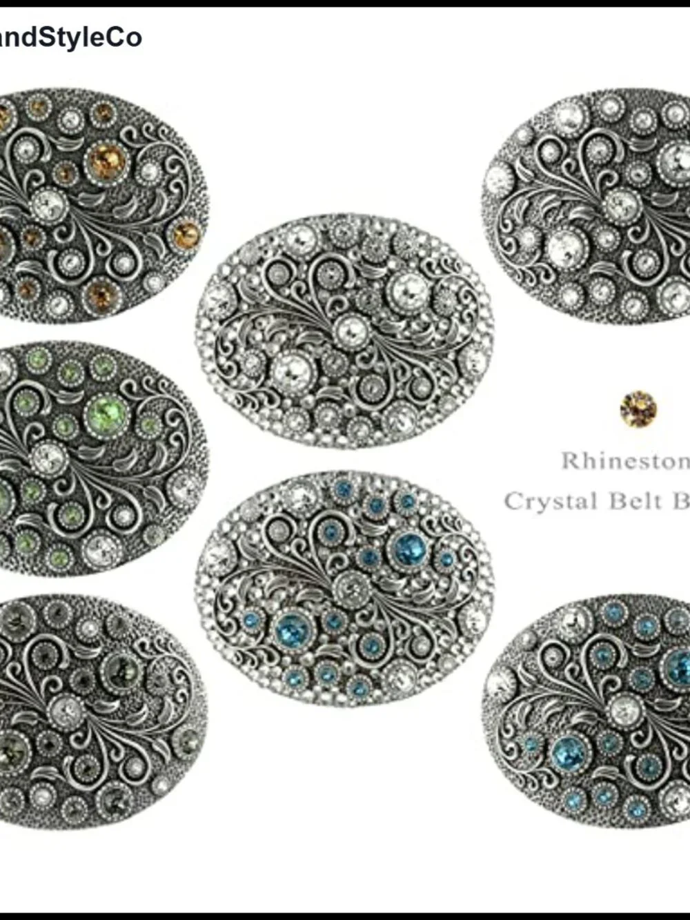 Crystal Rhinestone Floral Engraved Oval Belt Buckle Antique Brass Western